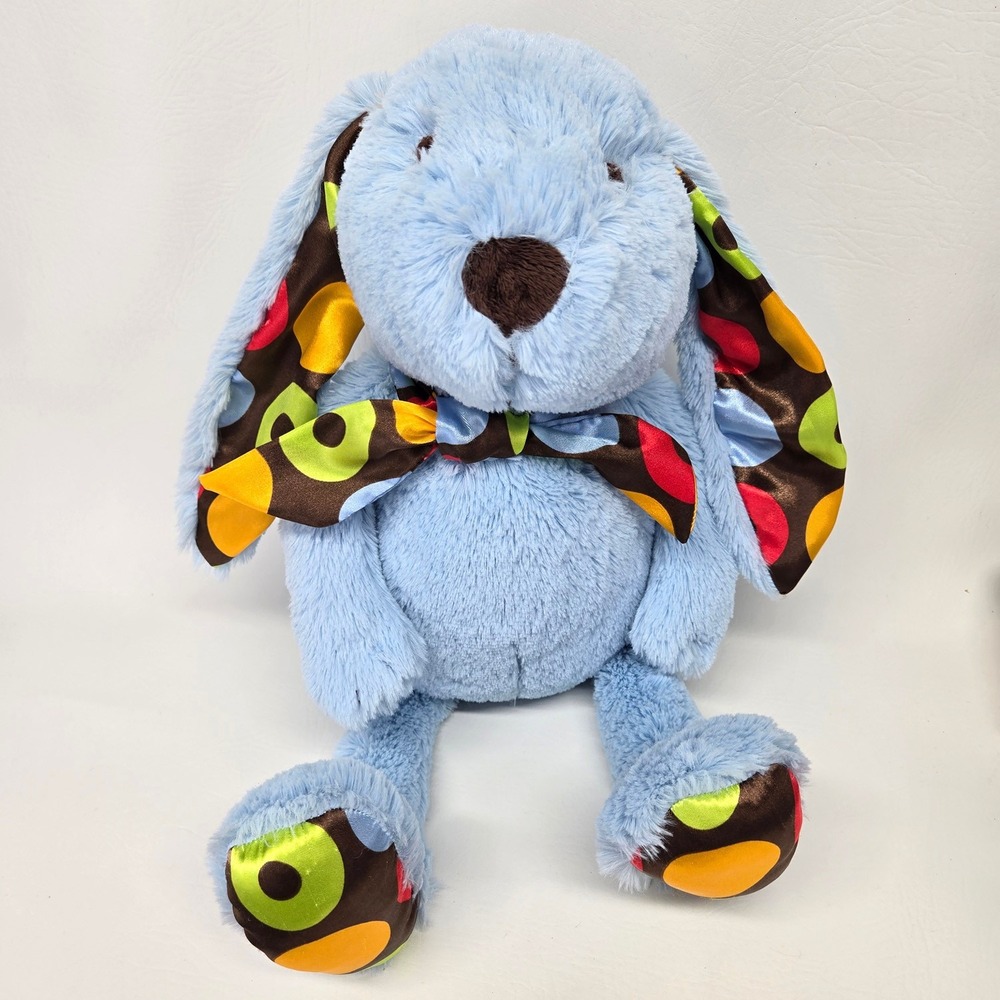 Elegant Baby Blue Dog Plush Multi Color Polka Dot Long Satin Ears Retired HTF